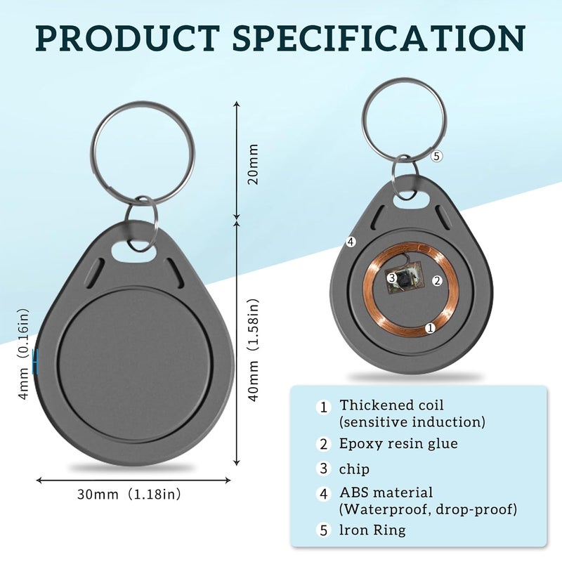 BABIQT 100 pcs Mifare Ultralight C ULC Keyfobs NFC Key fob Token Tag RFID Key Cards, 13.56MHz Contactless Ticket IC MF0ICU2 Gray RFID Key Fobs, Compatible with Upgraded SAFLOK, KABA, ONITY and Salto Locks - Image 5